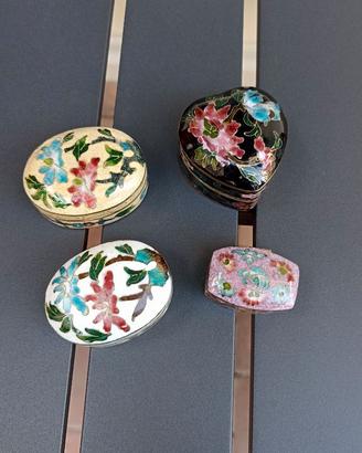 Lotto 4 scatole cinesi cloisonné smaltate