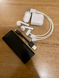 Set power bank+auricolari+ricarica multi cavo
