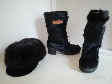 Stivale + cappello in pelliccia nera