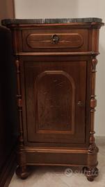 Comodino antico legno massello con piano in marmo