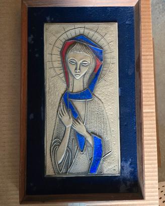Quadro sacro vintage con Madonna in argento