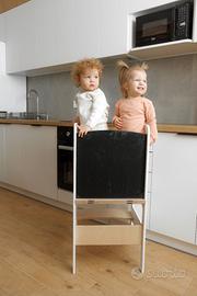 Torre trasformabile Montessori 3 in 1 bianca con b