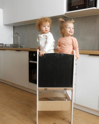 Torre trasformabile Montessori 3 in 1 bianca con b