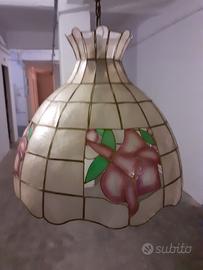 Lampadario vetro/metallo vintage floreale