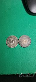 2 Monete 5 Marchi Argento Germania (1951D e 1958G)