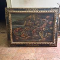 Grande Dipinto Antico Olio su Tela - Natura Morta