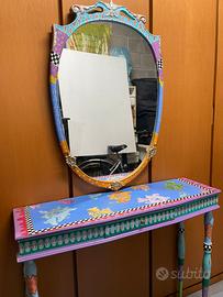 Tavolino-Consolle in legno e  specchio