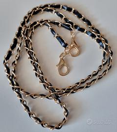 Tracolla catenella nastro pelle nero borsetta-cell