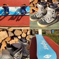 Tavola snowboard, scarponi e attacchi. Pronti.