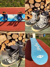 Tavola snowboard, scarponi e attacchi. Pronti.