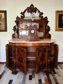Credenza Antica con Alzata e Specchiera 