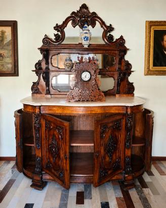 Credenza Antica con Alzata e Specchiera 