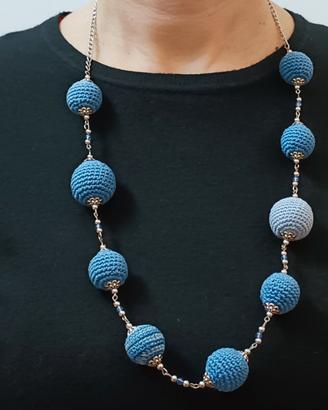 Collana cotone blu con catena acciaio