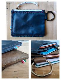 portafogli in vera pelle blu minimalista 