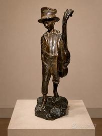 Scultura, giovane musico,bronzo,Napoli,XX sec.