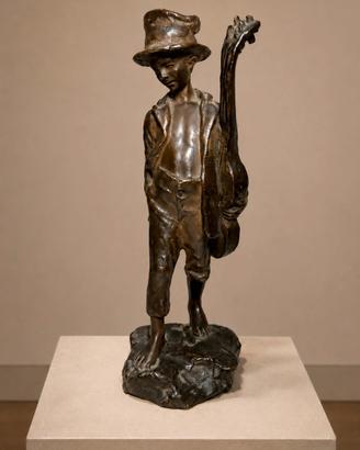 Scultura, giovane musico,bronzo,Napoli,XX sec.