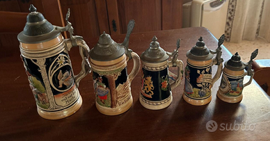 Set 5 boccali tedeschi in ceramica e coperchio