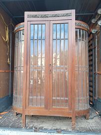 Vetrina antica Liberty con vetri piombati