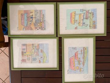 Set di 4 quadretti a pastello