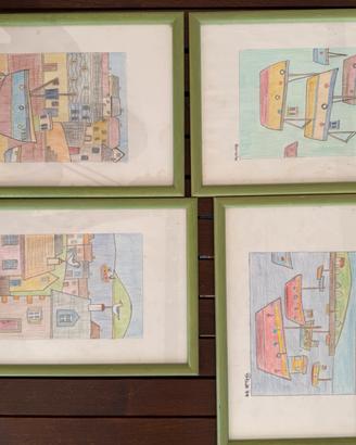 Set di 4 quadretti a pastello