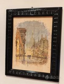 ACQUERELLO GIULIO FALZONI MILANO PIAZZA DUOMO 