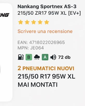 Coppia Pneumatici Nankang 215/50 R17 95W