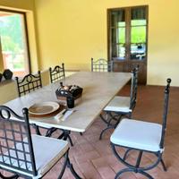 Tavolo ferro battuto italiano con marmo + 8 sedie