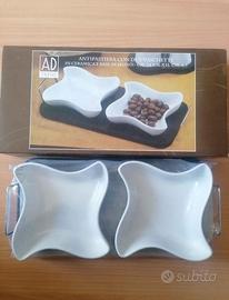 Antipastiera in ceramica su base in legno