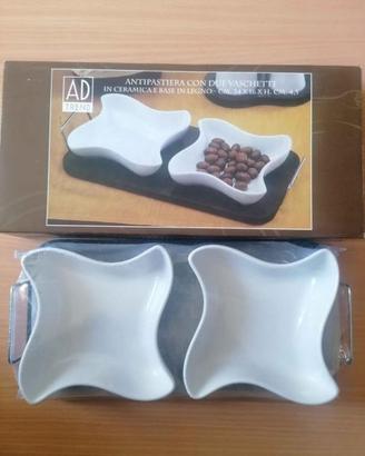 Antipastiera in ceramica su base in legno