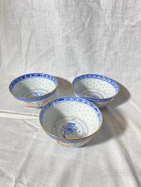 3 ciotole Cinesi in porcellana di grano di riso