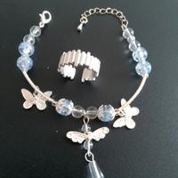 Bracciale e Anello in Acciaio e Pietre. Nuovi 