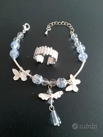 Bracciale e Anello in Acciaio e Pietre. Nuovi 