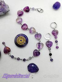 Bracciale  orecchini donna Cuore  pietra Fluorite