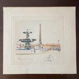 Place de la Concorde Paris, punta secca colorata