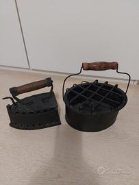 set vintage ferro da stiro a carbone  scaldino