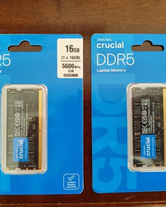 RAM DDR5 Crucial 2X 16GB 5600MHz SO-DIMM NUOVA