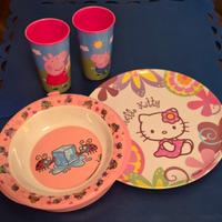 Set tavola bimba Helo Kitty, Peppa Pig,Kukuxumusu