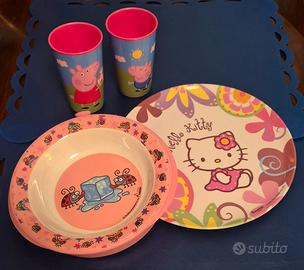 Set tavola bimba Helo Kitty, Peppa Pig,Kukuxumusu