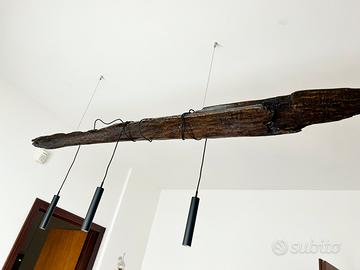 Lampada tronco sospensione legno di mare led