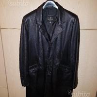 Giacca lunga in pelle nera taglia M