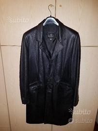 Giacca lunga in pelle nera taglia M