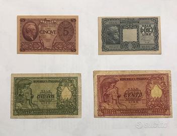 4 Banconote vintage in Lire Anni ‘40/“50