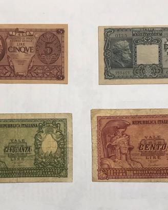 4 Banconote vintage in Lire Anni ‘40/“50
