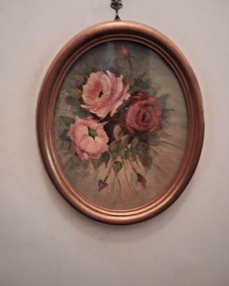 quadro, rose ad olio dipinto a man
