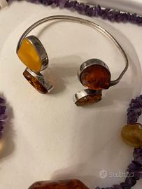 Collana oro 18 con Ambra e gracciale