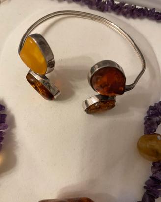 Collana oro 18 con Ambra e gracciale