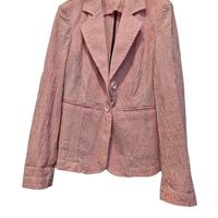 giacca slim fit a quadretti bianca e rosa