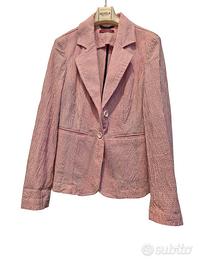 giacca slim fit a quadretti bianca e rosa