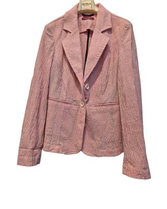 giacca slim fit a quadretti bianca e rosa