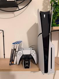 PlayStation 5 Slim (Disc) + 2joystick+base+3giochi